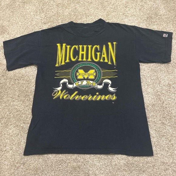 90s Vintage Logo 7 Michigan Wolverines T-Shirt | Navy | Size XL (Fits Large) - Picture 2 of 6